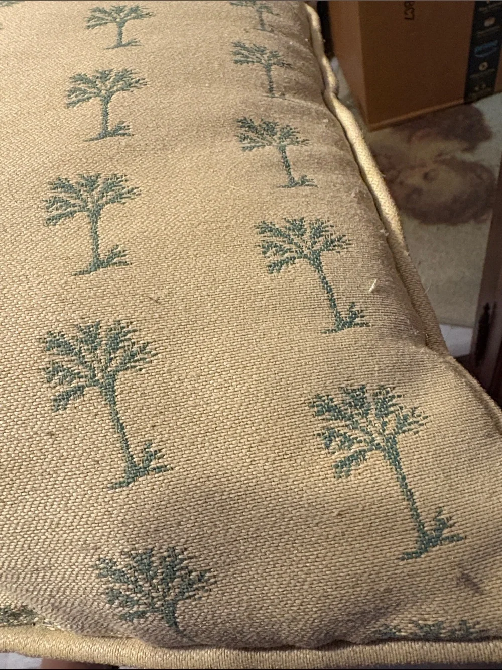 Palm Tree Pattern Accent Pillow - Cream with Light Teal Trees